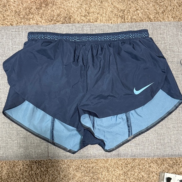 Nike Dark Blue Running Shorts with Light Blue Swoosh - Picture 1 of 3